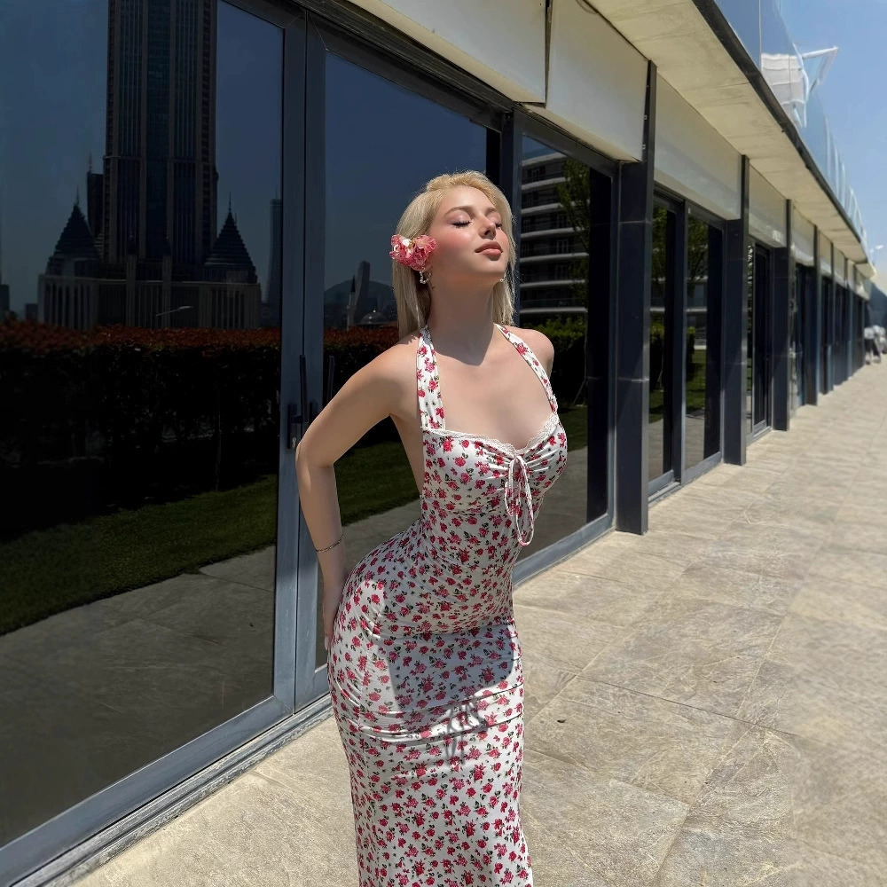 Zara Summer Floral Tie Back Slit Bodycon Dress